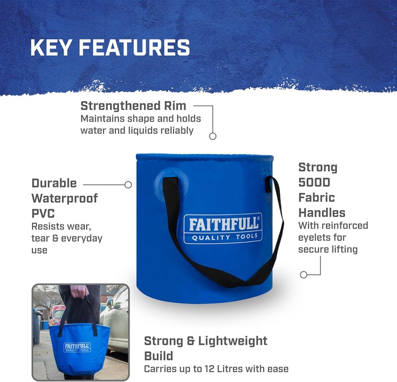 Faithfull سلة Faithfull FAI12LBUCKET المقاومة للماء والقابلة للطي - سعة 12 لتر - Image 4