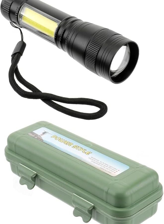 مصباح يدوي قابل لإعادة الشحن عبر USB، محمول، ضوء قوي، أسود، للتخييم والمشي لمسافات طويلة في الهواء الطلق - Image 1