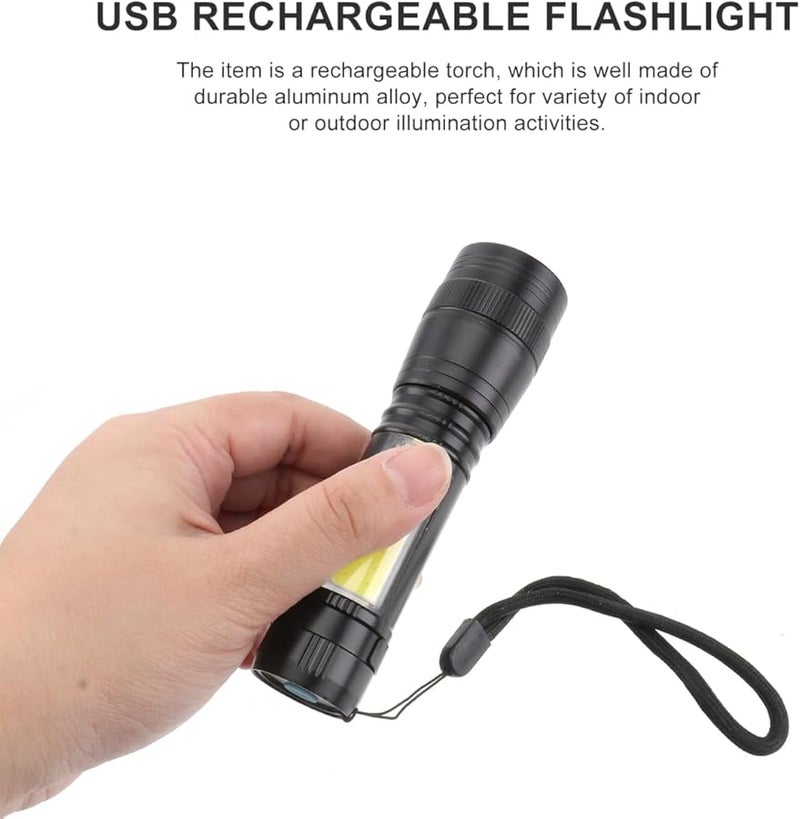 مصباح يدوي قابل لإعادة الشحن عبر USB، محمول، ضوء قوي، أسود، للتخييم والمشي لمسافات طويلة في الهواء الطلق - Image 4