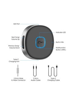 Showday Bluetooth Aux Receiver for Car, Portable 3.5mm Aux Bluetooth Car Adapter, Wireless Audio Receiver for Car Stereo/Home Stereo/Wired Headphones/Speaker, 16H Battery Life (Black+Silver)  - Image 2