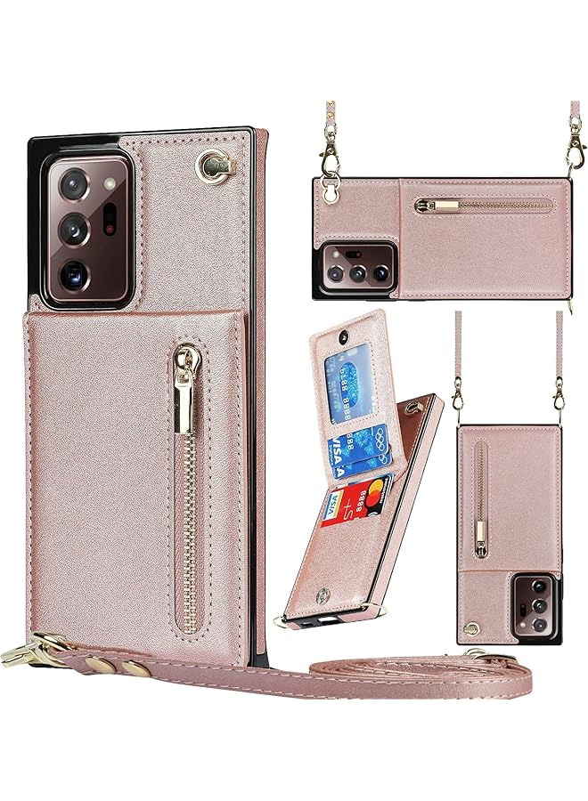 erorex Phone Case For Samsung Galaxy Note 20 Ultra Case 6.9 Inch Shockproof Protective Zipper Pocket Purse Handbag Shoulder Strap Stylish Cover For Rose Gold  - Image 1
