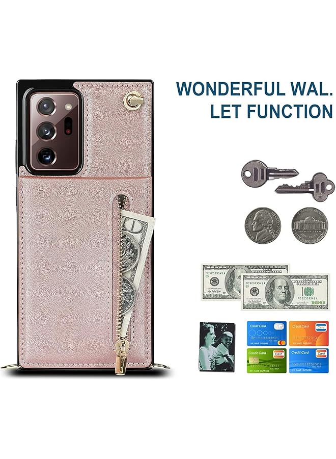 erorex Phone Case For Samsung Galaxy Note 20 Ultra Case 6.9 Inch Shockproof Protective Zipper Pocket Purse Handbag Shoulder Strap Stylish Cover For Rose Gold  - Image 5