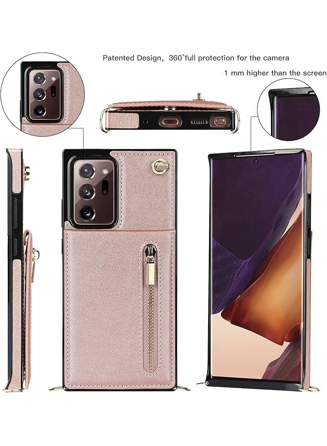 erorex Phone Case For Samsung Galaxy Note 20 Ultra Case 6.9 Inch Shockproof Protective Zipper Pocket Purse Handbag Shoulder Strap Stylish Cover For Rose Gold  - Image 3