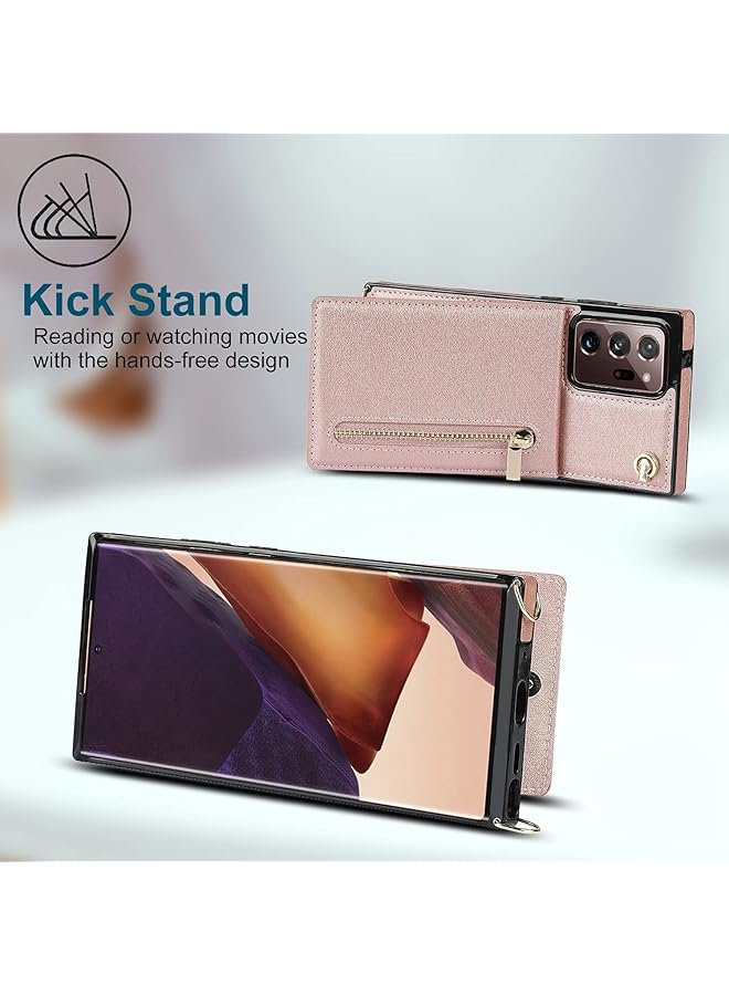erorex Phone Case For Samsung Galaxy Note 20 Ultra Case 6.9 Inch Shockproof Protective Zipper Pocket Purse Handbag Shoulder Strap Stylish Cover For Rose Gold  - Image 4