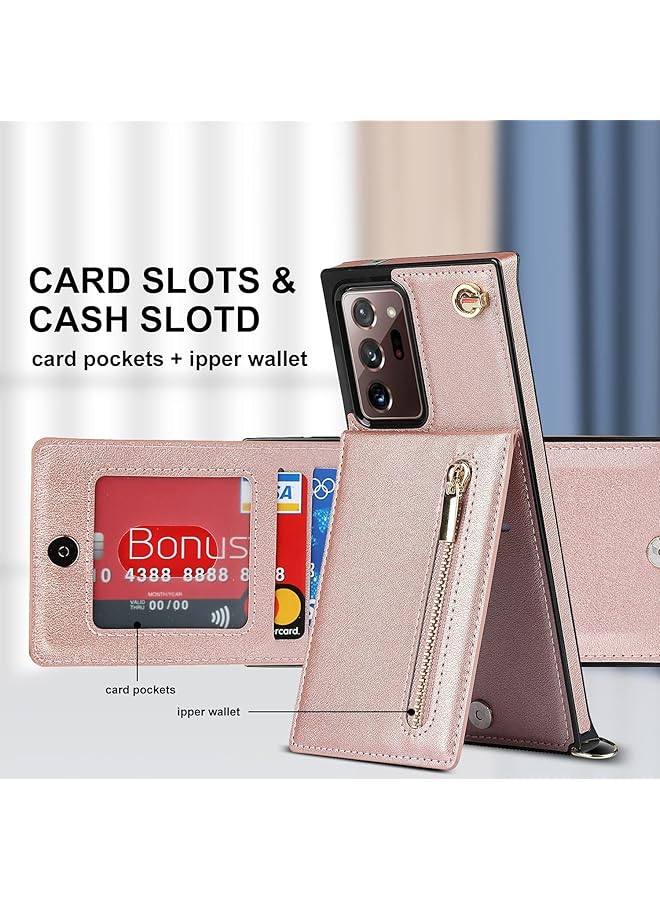 erorex Phone Case For Samsung Galaxy Note 20 Ultra Case 6.9 Inch Shockproof Protective Zipper Pocket Purse Handbag Shoulder Strap Stylish Cover For Rose Gold  - Image 2
