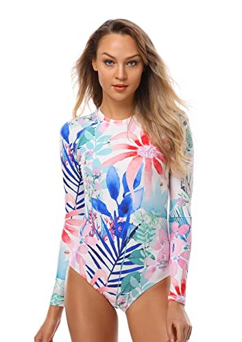 AXESEA Womens Long Sleeve Rash Guard UV UPF 50+ Sun Protection Printed Zipper Surfing One Piece Swimsuit Bathing Suit Jungle - Image 4
