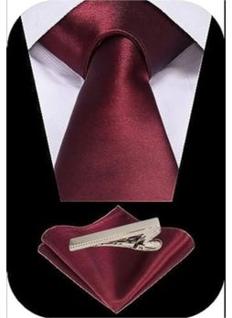 Tezzgelsin Men's Satin Tie Handkerchief and Silver Steel Tie Clip Set  - Image 1