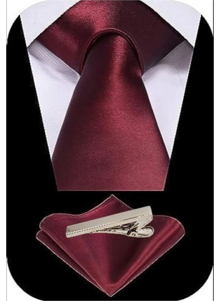 Tezzgelsin Men's Satin Tie Handkerchief and Silver Steel Tie Clip Set  - Image 1