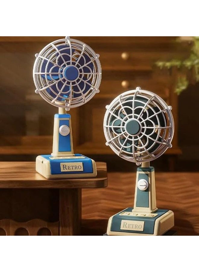 Retro Metal Table Fan with 3 Speed Wind Settings, Adjustable Tilt Angle, Strong Airflow Desk Fan, Vintage Style Small Standing Fan for Home, Office, Study Table, Bedroom Cooling (Blue) - Image 3