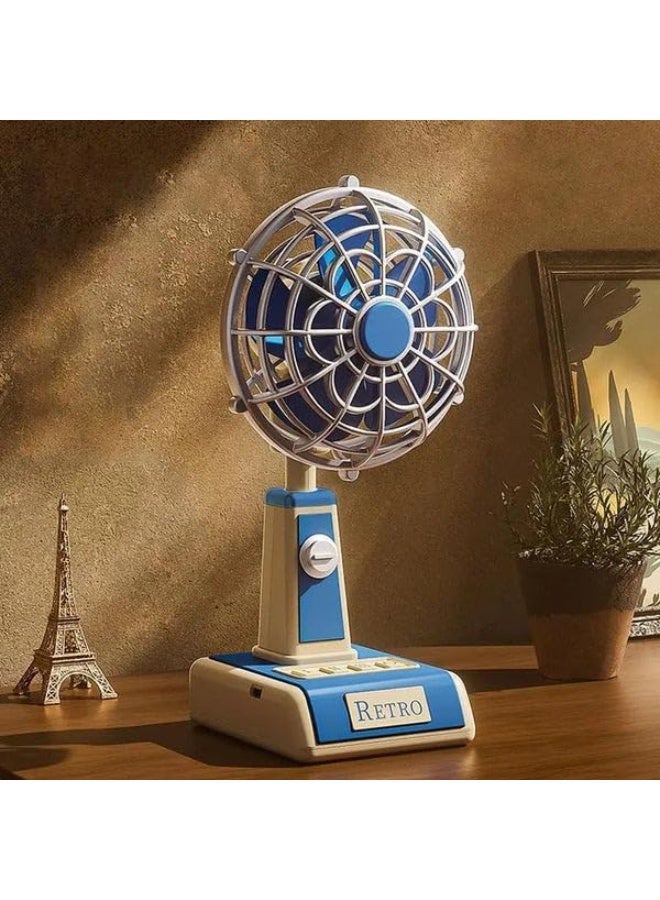 Retro Metal Table Fan with 3 Speed Wind Settings, Adjustable Tilt Angle, Strong Airflow Desk Fan, Vintage Style Small Standing Fan for Home, Office, Study Table, Bedroom Cooling (Blue) - Image 1