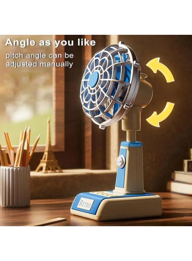 Retro Metal Table Fan with 3 Speed Wind Settings, Adjustable Tilt Angle, Strong Airflow Desk Fan, Vintage Style Small Standing Fan for Home, Office, Study Table, Bedroom Cooling (Blue) - Image 2