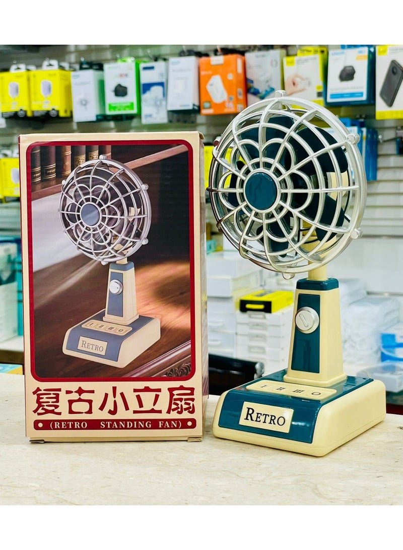 Retro Metal Table Fan with 3 Speed Wind Settings, Adjustable Tilt Angle, Strong Airflow Desk Fan, Vintage Style Small Standing Fan for Home, Office, Study Table, Bedroom Cooling (Blue) - Image 4
