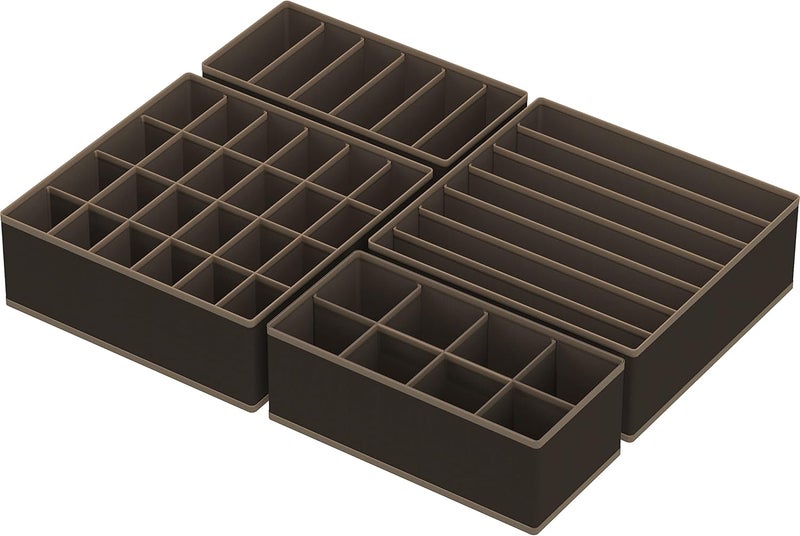 Simple Houseware 4-Pack Drawer Organizer Set - Closet Dividers for Underwear, Socks, Bras, Scarves, Ties - Foldable Non-Woven Storage Boxes, Brown - Image 2