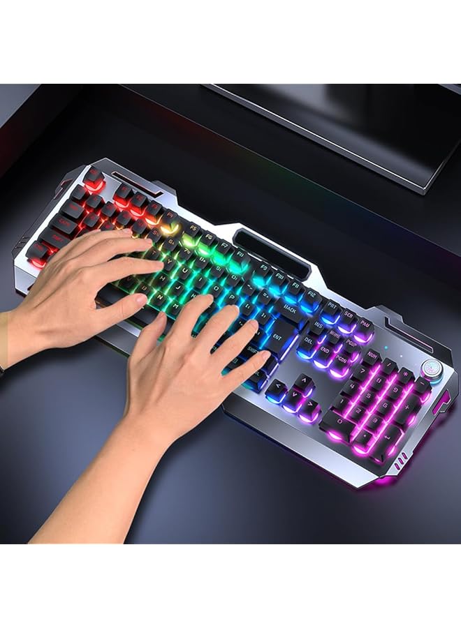 Sumkyle Mechanical Gaming Keyboard With Rgb Backlit Number Pad All Metal Panel Waterproof Light Up Pc Keyboard Usb Wired Computer Keyboards Gaming (Silver White Icy Blue Glow)  - Image 2