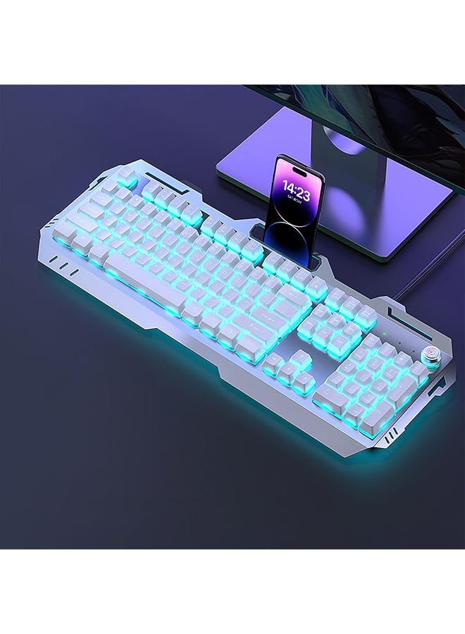 Sumkyle Mechanical Gaming Keyboard With Rgb Backlit Number Pad All Metal Panel Waterproof Light Up Pc Keyboard Usb Wired Computer Keyboards Gaming (Silver White Icy Blue Glow)  - Image 1