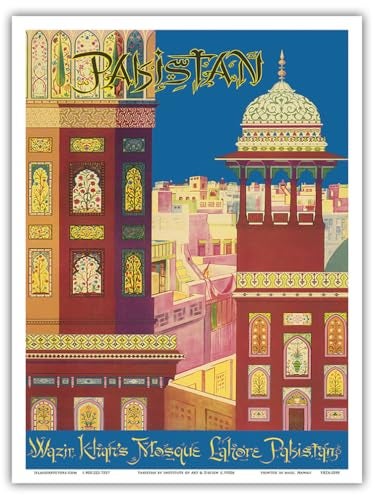 Pakistan  Wazir Khans Mosque  Lahore Pakistan  Muslim Architecture  Vintage Travel Poster c1950s  Master Art Print Unframed 9in x 12in