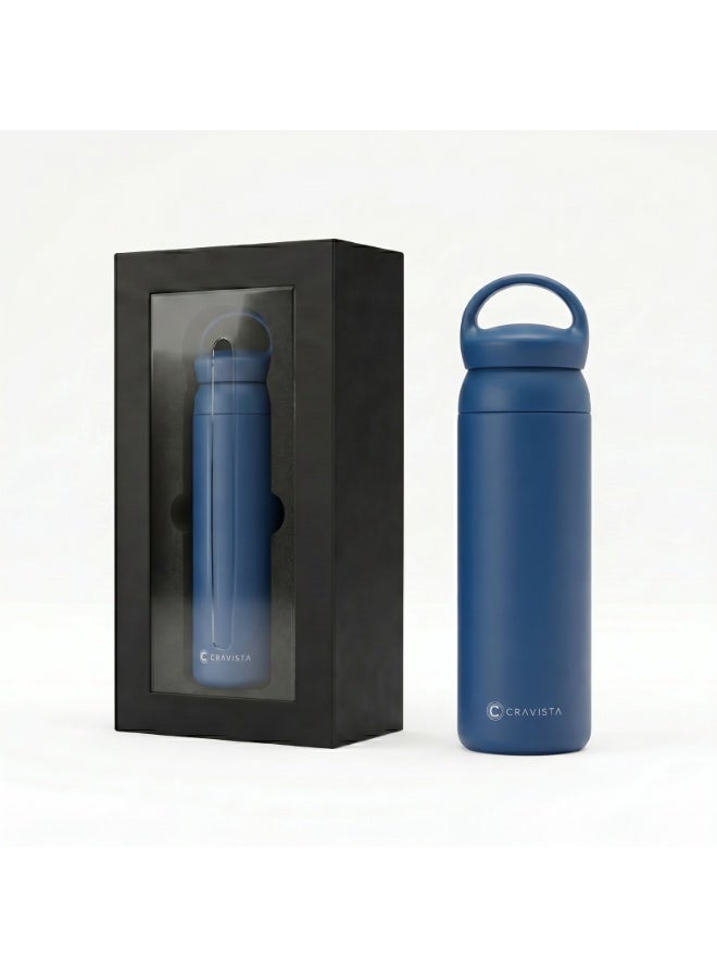 CRAVISTA Stainless Steel Vacuum Insulated Thermos Bottle with Easy-to-Carry Hook Anti Scalding Reusable Tumbler Flask Sports Water Bottle for Hiking Biking Students Men Women (Blue, 500 ML) - Image 1