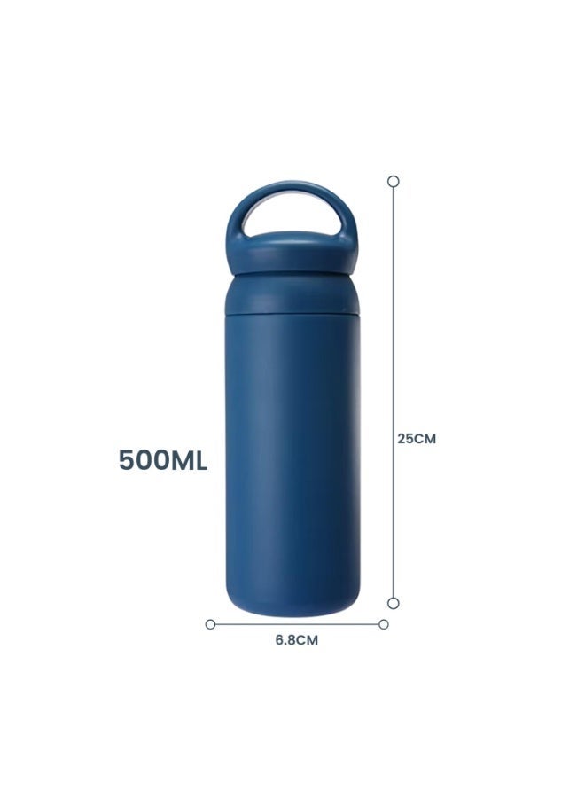 CRAVISTA Stainless Steel Vacuum Insulated Thermos Bottle with Easy-to-Carry Hook Anti Scalding Reusable Tumbler Flask Sports Water Bottle for Hiking Biking Students Men Women (Blue, 500 ML) - Image 3