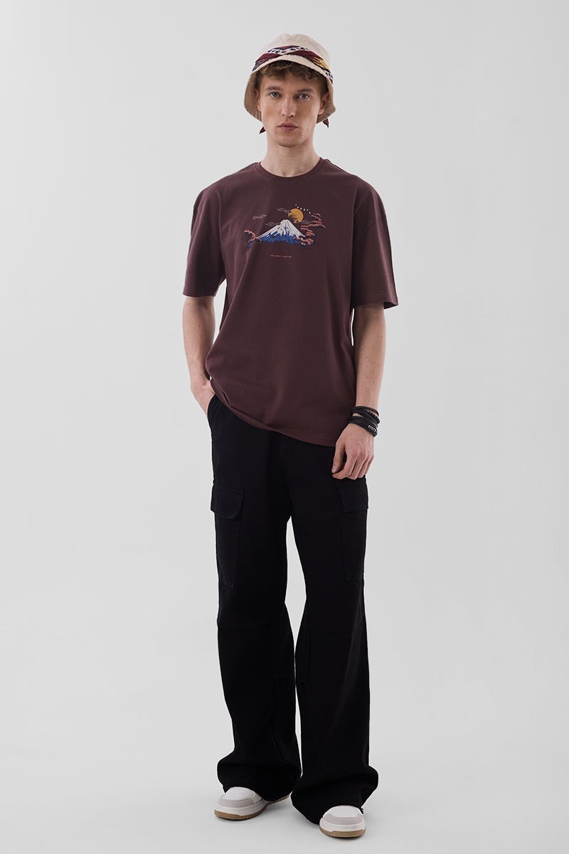 سنيتش تيشيرت واسع مقاس كبير بلون بني داكن - Image 3