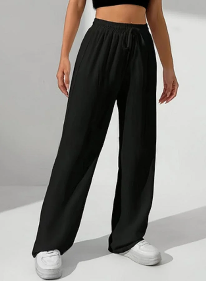 Take Two  Black Elasticated Waistband Straight Leg Pants for Women | Best Price UAE