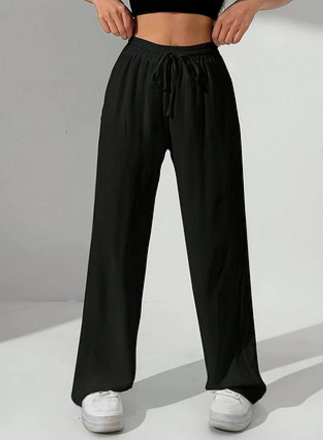 Take Two Black Elasticated Waistband Straight Leg Pants - Image 1