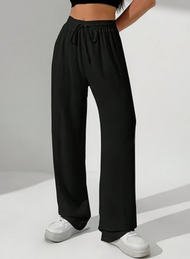 Take Two Black Elasticated Waistband Straight Leg Pants - Image 3