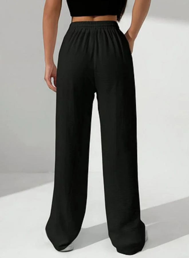 Take Two  Black Elasticated Waistband Straight Leg Pants for Women | Best Price UAE