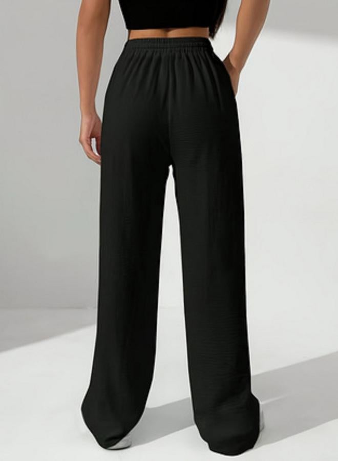 Take Two Black Elasticated Waistband Straight Leg Pants - Image 5
