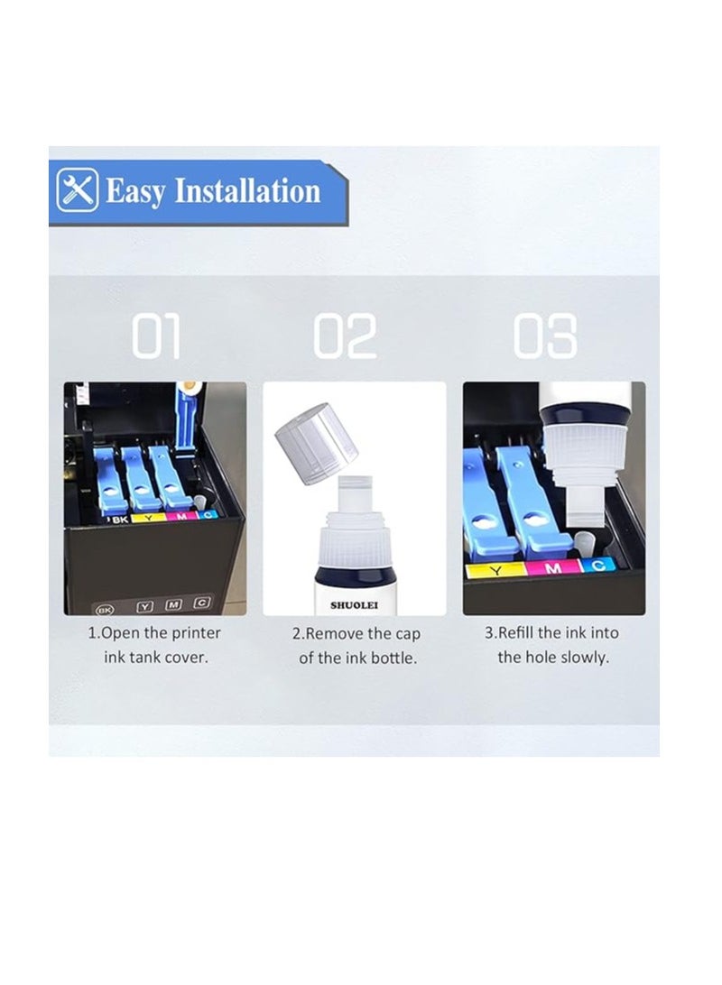 Terabyte L3110، L3150، L3250، L3252، L3115، L3116، L3101، L3210، L3215، L3216، L3151، L3152، L3156، L5190 (003 حبر متوافق لإبسون) - حبر طابعة (70 جرام × C/M/Y/ أسود) زجاجة - Image 4