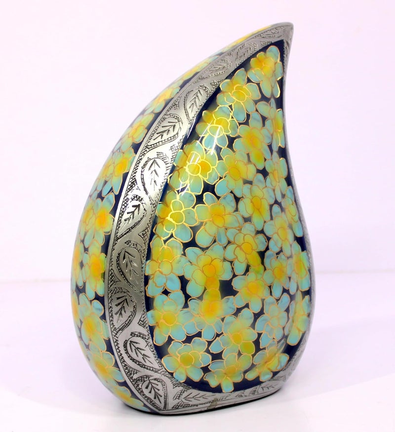 eSplanade Cremation Urn Memorial Human Ashes Container Jar Pot Burial Funeral Urns Teardrop Shape Green Flowers 10 Inches - Image 2