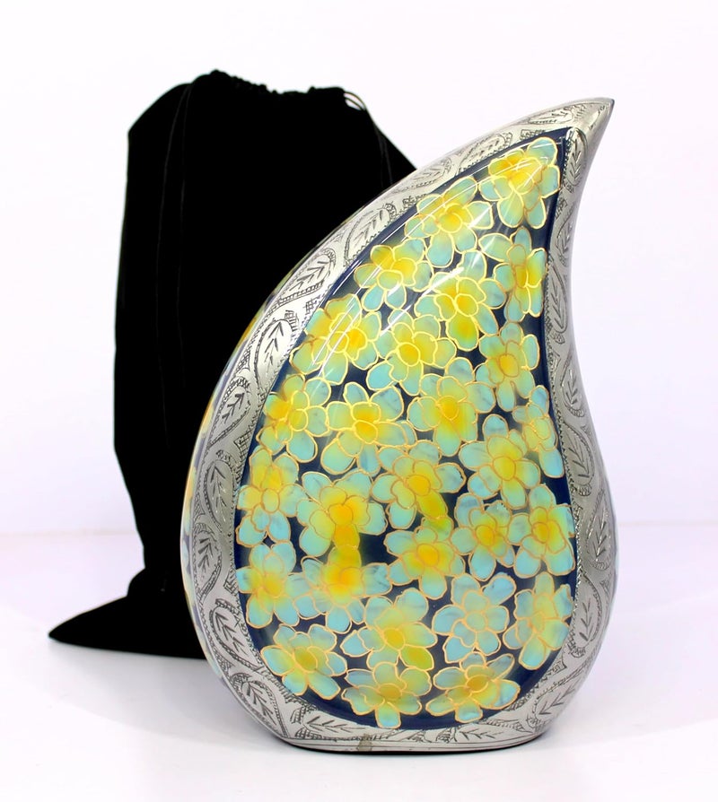 eSplanade Cremation Urn Memorial Human Ashes Container Jar Pot Burial Funeral Urns Teardrop Shape Green Flowers 10 Inches - Image 4