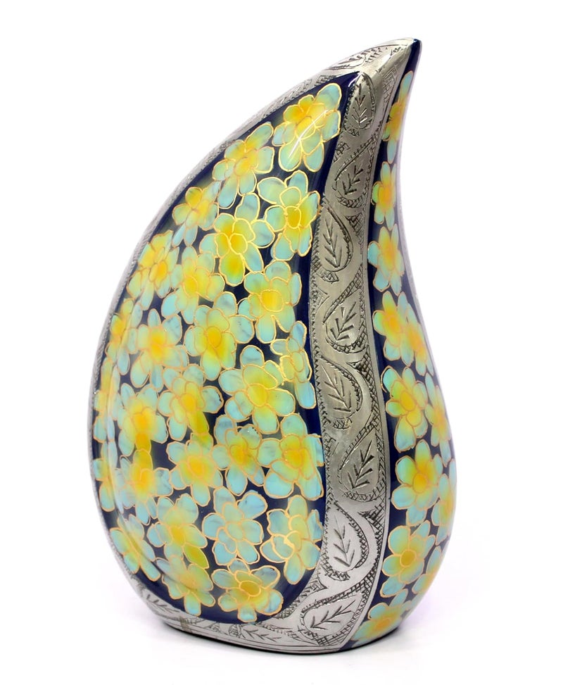 eSplanade Cremation Urn Memorial Human Ashes Container Jar Pot Burial Funeral Urns Teardrop Shape Green Flowers 10 Inches - Image 3