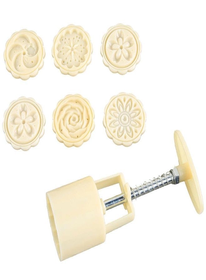 Teraabliss Mooncake Mold Press Set | 50g Flower Pattern Cookie & Pastry Stamp | DIY Bakery Tool for Mooncake, Cookies & Sweets | Food-Grade Plastic (4 Floral Plates) (Cream) - Image 1