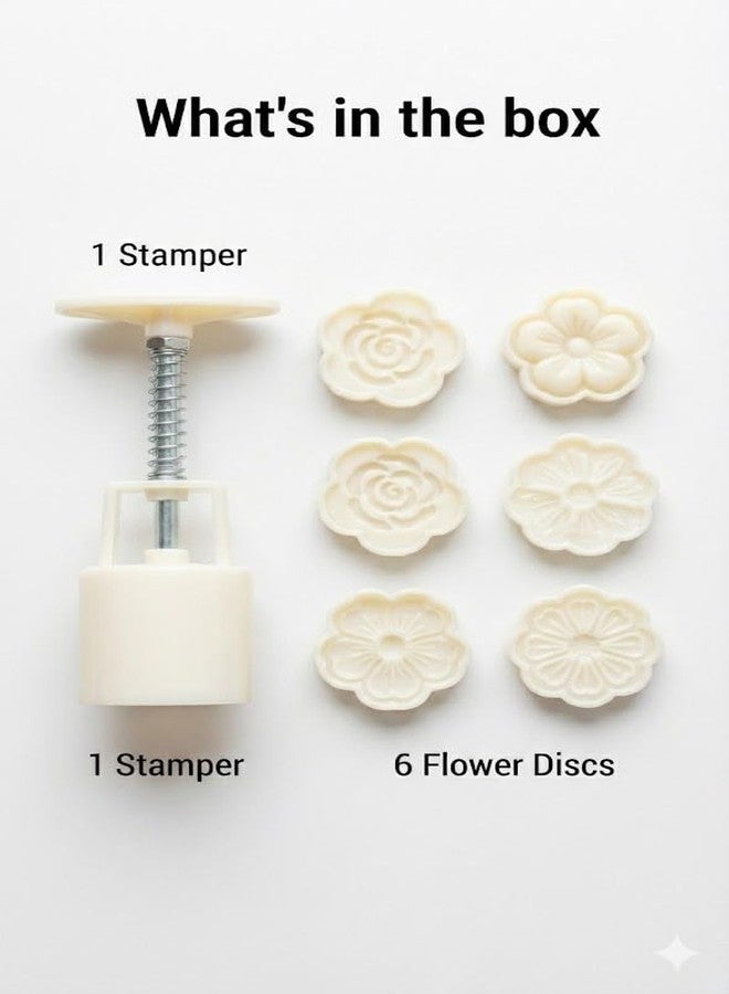 Teraabliss Mooncake Mold Press Set | 50g Flower Pattern Cookie & Pastry Stamp | DIY Bakery Tool for Mooncake, Cookies & Sweets | Food-Grade Plastic (4 Floral Plates) (Cream) - Image 3