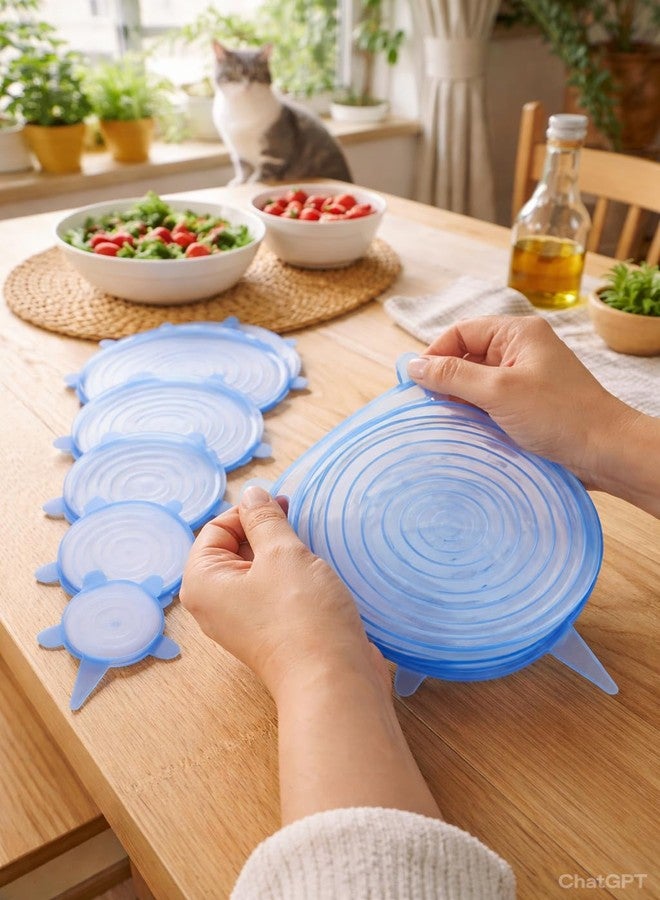 FALSHRUTI Silicone Stretch Lids, Multi-Size Reusable Silicone Lids for Bowls and Containers, Airtight Silicone Bowl Covers, BPA-Free, Eco-Friendly, Dishwasher and Freezer Safe (Pack of 6 Pcs) - Image 1