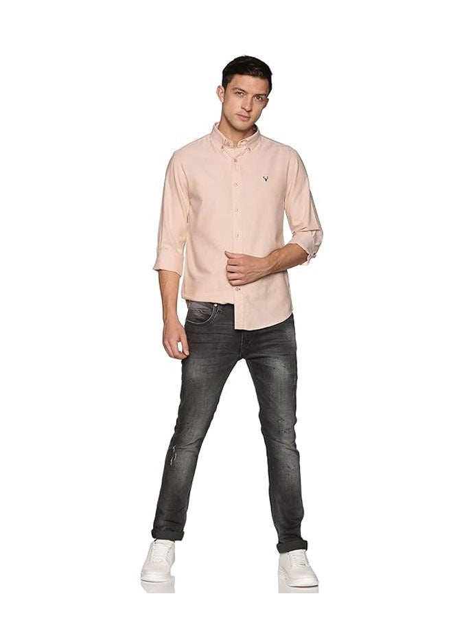 U.S. ELK Men's Button Down Shirt | Casual Slim Fit Shirt | Long Sleeve Oxford Shirts For Men | Smart Fit Cuff - Beige  - Image 4