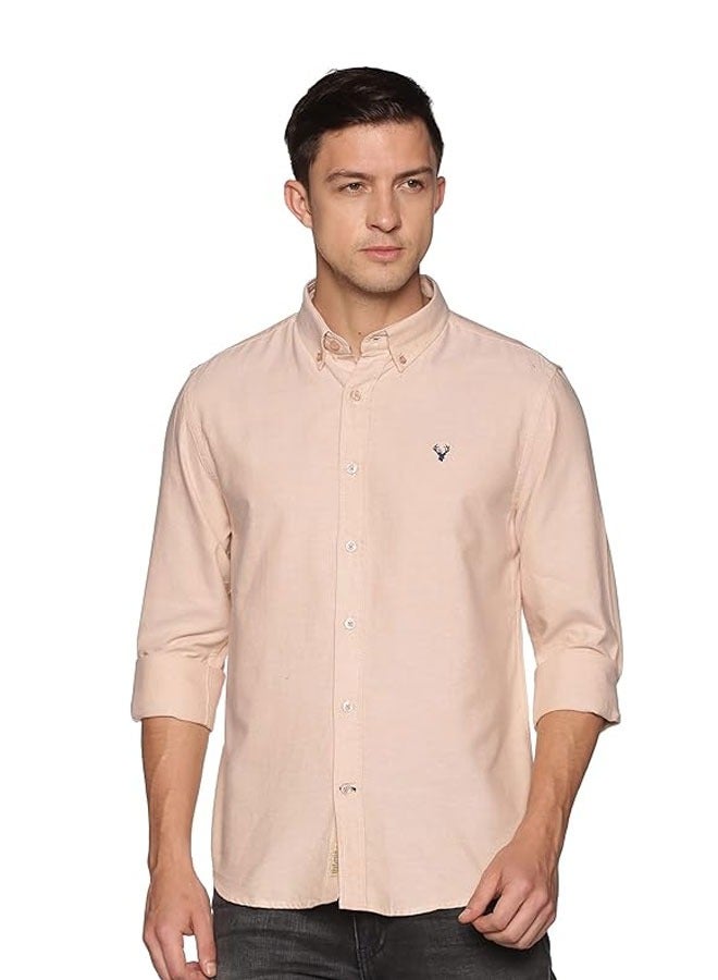 U.S. ELK Men's Button Down Shirt | Casual Slim Fit Shirt | Long Sleeve Oxford Shirts For Men | Smart Fit Cuff - Beige  - Image 2