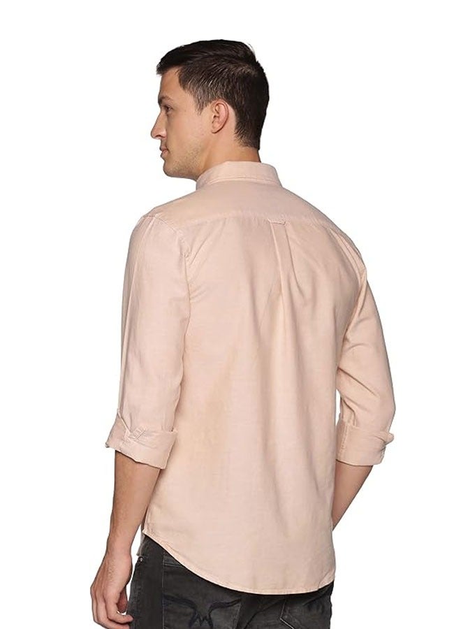 U.S. ELK Men's Button Down Shirt | Casual Slim Fit Shirt | Long Sleeve Oxford Shirts For Men | Smart Fit Cuff - Beige  - Image 3