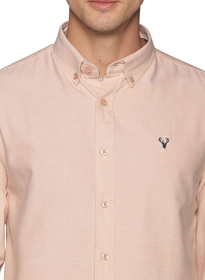 U.S. ELK Men's Button Down Shirt | Casual Slim Fit Shirt | Long Sleeve Oxford Shirts For Men | Smart Fit Cuff - Beige  - Image 5
