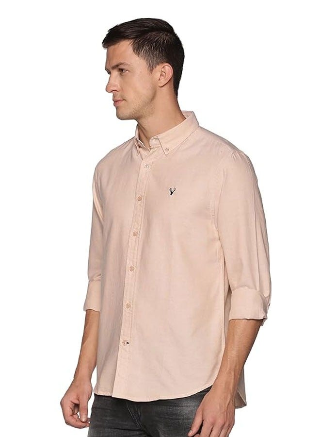 U.S. ELK Men's Button Down Shirt | Casual Slim Fit Shirt | Long Sleeve Oxford Shirts For Men | Smart Fit Cuff - Beige  - Image 1