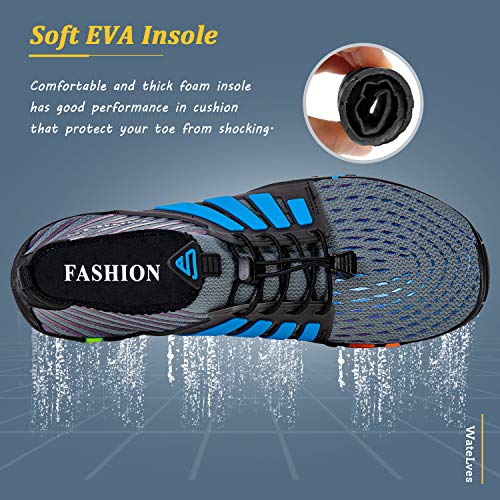 WateLves Water Shoes Mens Womens Beach Swim Shoes Quick-Dry Aqua Socks Pool Shoes for Surf Yoga Water Aerobics (B/Blue Gray, 44) - Image 5