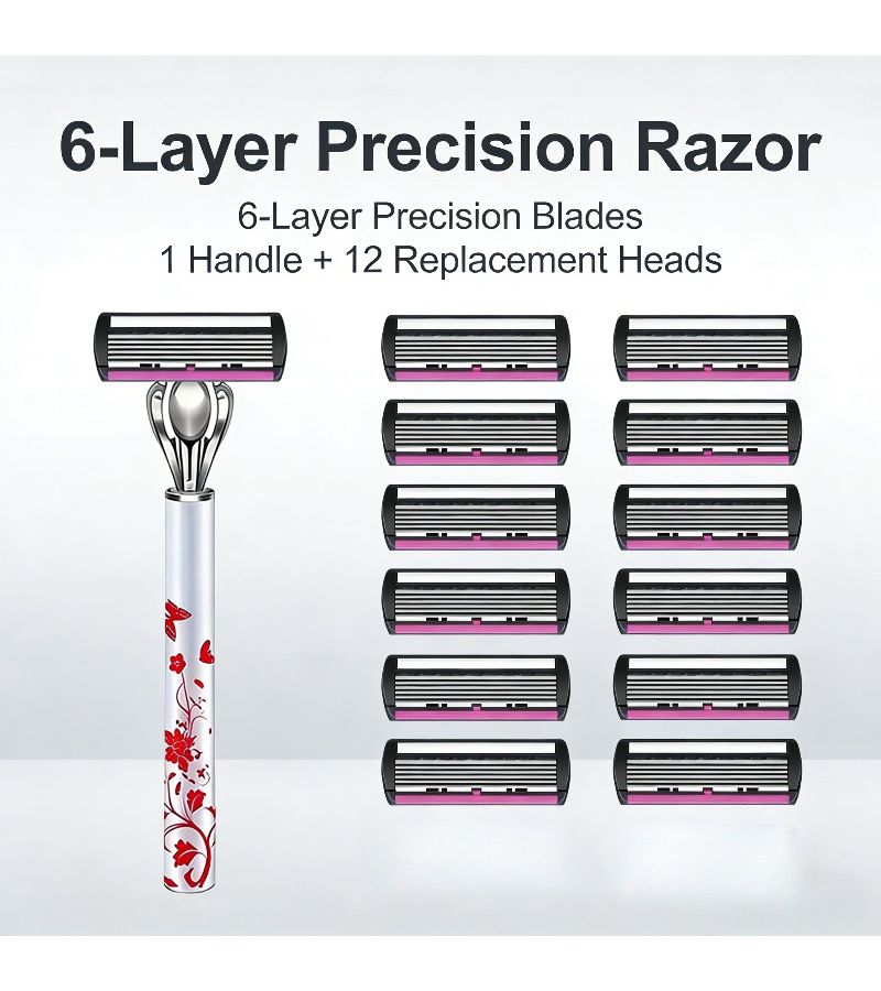 A Shaving Kit with 1 Handle and 12 Interchangeable Blades for Smooth Gentle Shave Suitable for Everyone and Summer Grooming High Quality - Image 1