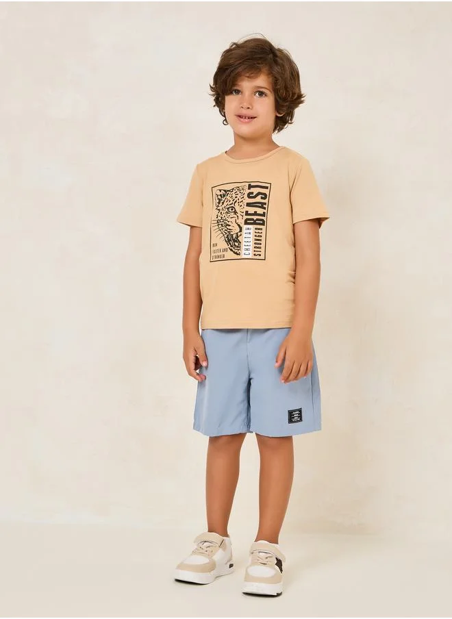 ستايلي Toddler Boys Printed Tee & Patch Short Set