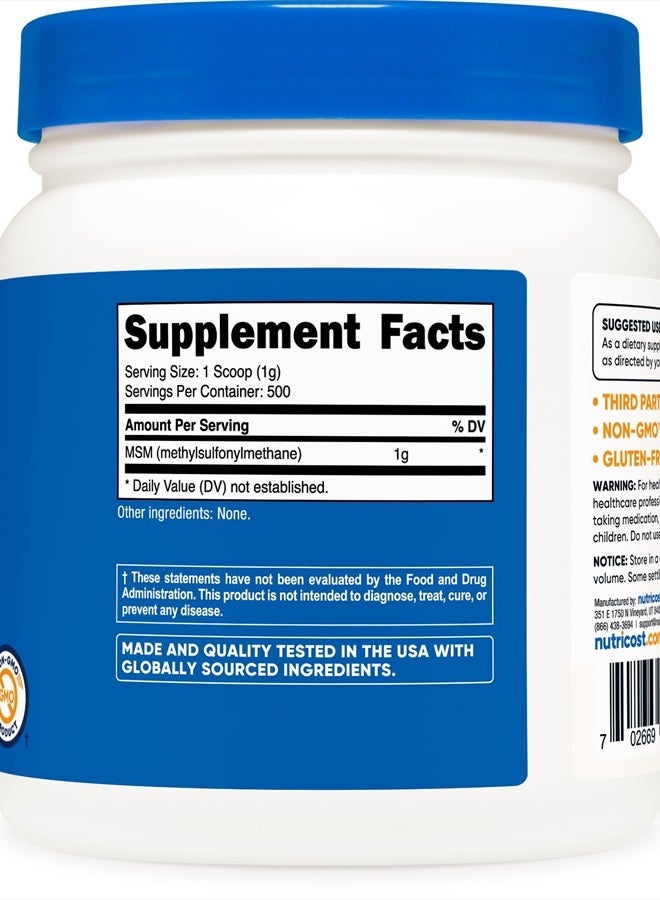 Nutricost مسحوق MSM النقي 500 جرام (ميثيل سلفونيل ميثان) - Image 3