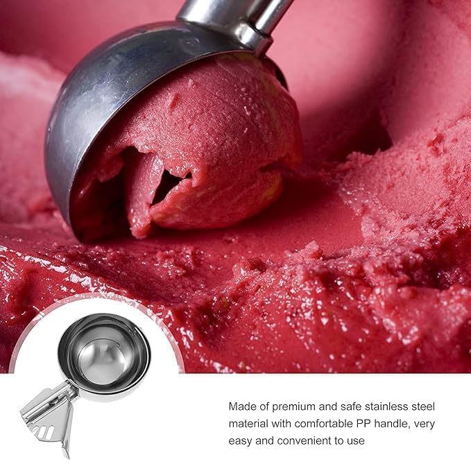 ULTRINA Ice Cream Scoop Spoon, Solid Stainless Steel Fruits Scoop Water Melon Scoop, Red Gourmet Ice Cream Scooper with Easy Trigger Release, Cookie Scoop with Comfortable and Anti-Freeze Handle - Image 2