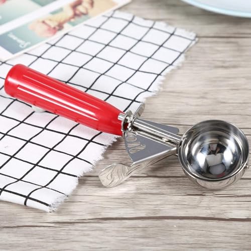 ULTRINA Ice Cream Scoop Spoon, Solid Stainless Steel Fruits Scoop Water Melon Scoop, Red Gourmet Ice Cream Scooper with Easy Trigger Release, Cookie Scoop with Comfortable and Anti-Freeze Handle - Image 4