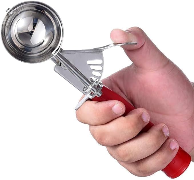 ULTRINA Ice Cream Scoop Spoon, Solid Stainless Steel Fruits Scoop Water Melon Scoop, Red Gourmet Ice Cream Scooper with Easy Trigger Release, Cookie Scoop with Comfortable and Anti-Freeze Handle - Image 3