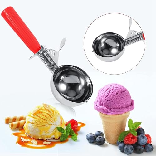 ULTRINA Ice Cream Scoop Spoon, Solid Stainless Steel Fruits Scoop Water Melon Scoop, Red Gourmet Ice Cream Scooper with Easy Trigger Release, Cookie Scoop with Comfortable and Anti-Freeze Handle - Image 1