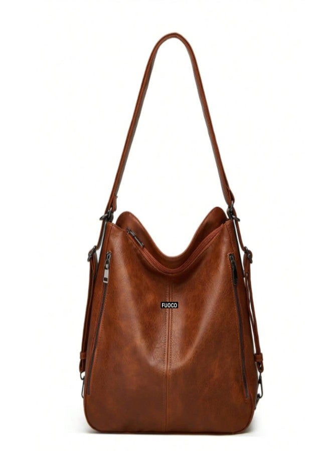 FUOCO Premium PU Faux Leather Handbags, Convertible 2 in 1 Hobo Large Shoulder Bag for Women, Office and Travel Tote Big Purse for Ladies with Long Strap - Image 1