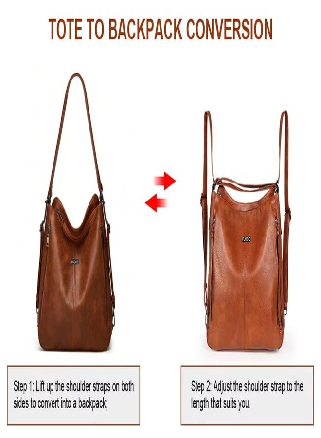 FUOCO Premium PU Faux Leather Handbags, Convertible 2 in 1 Hobo Large Shoulder Bag for Women, Office and Travel Tote Big Purse for Ladies with Long Strap - Image 3